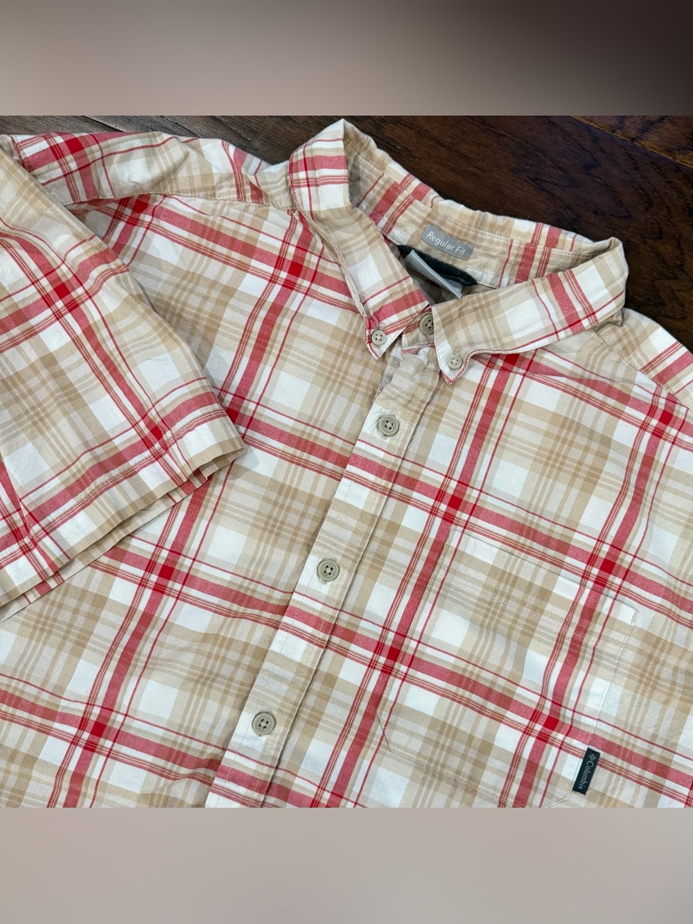 Columbia Men’s Shirt Red/Tan Plaid Regular Fit Short Sleeve Button up XXL
